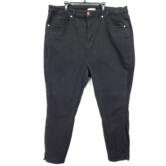 Good American Women's Good Waist Crop Jeans Size 22 Black Wash Slit Hem - Picture 1 of 15
